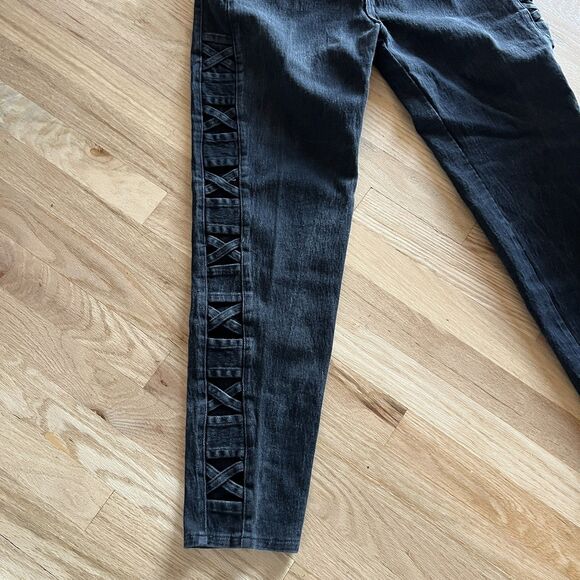 vintage 90s criss cross side lace vintage black jeans Watch LA size 19/20 USA - Picture 3 of 9